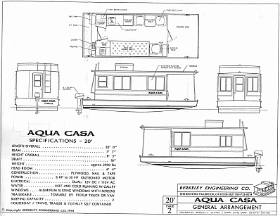Houseboat plans, Aqua Casa, Cape Codder, Wooden Boat Plans